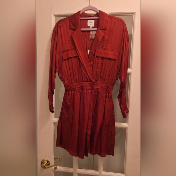 Misa Los Angeles Danielle Terracotta Sexy Long Sleeve Mini Dress With Pockets - Picture 8 of 12